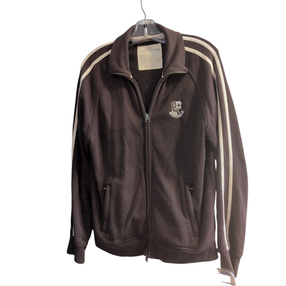 Roots Other - Roots Brown Fleece Jacket Medium Full Zip with Zip Pockets White Stripes